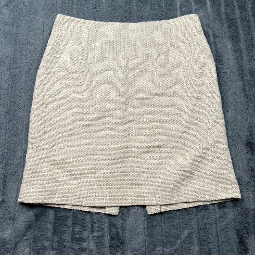 Antonio Melani Women Cream Beige Tweed Pencil Skirt Size 14 Cotton Blend Lined
